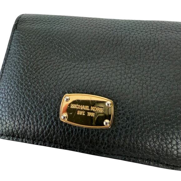 Michael Kors Black Pebbled Leather Slim Bifold Wallet Jet Set Gold Tone - Picture 7 of 16